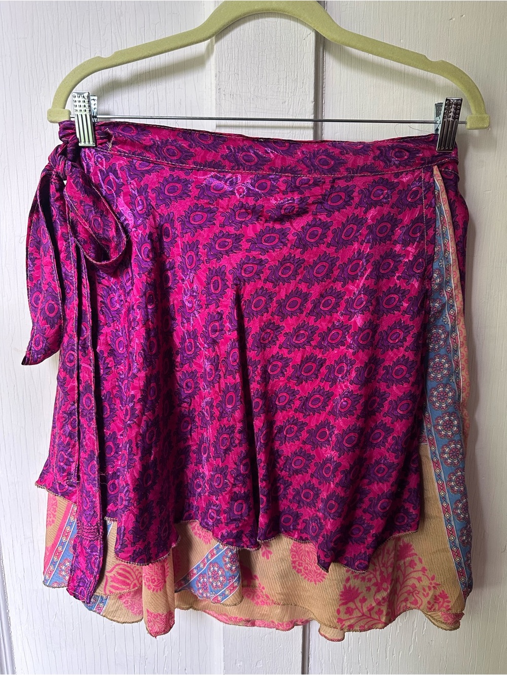 Boho Wrap Sari Fabric Skirt in Pink, Purple, Tan, Blue